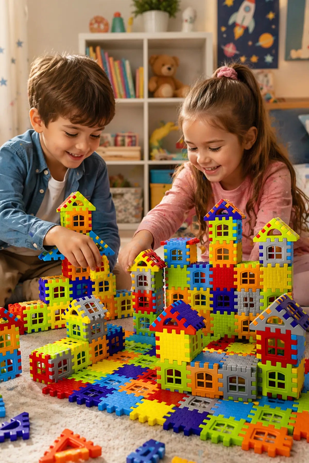 Puzzle City 3D Yapı Blokları - 128 Parça Eğitici Şehir Kurma ve Tasarım Seti