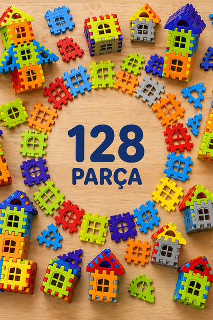 Puzzle City 3D Yapı Blokları - 128 Parça Eğitici Şehir Kurma ve Tasarım Seti